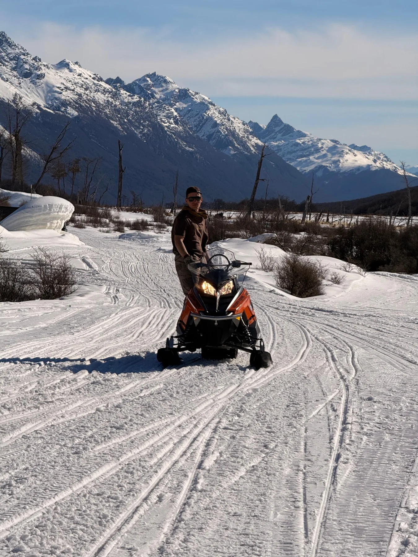 Snowmobile on a prepared winter trail